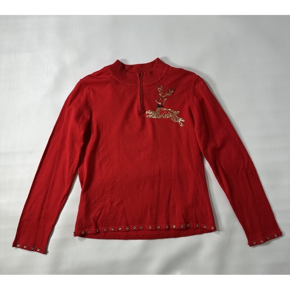 Vintage Michael Simon Event Sequin Reindeer Christmas Sweater Medium Excellent